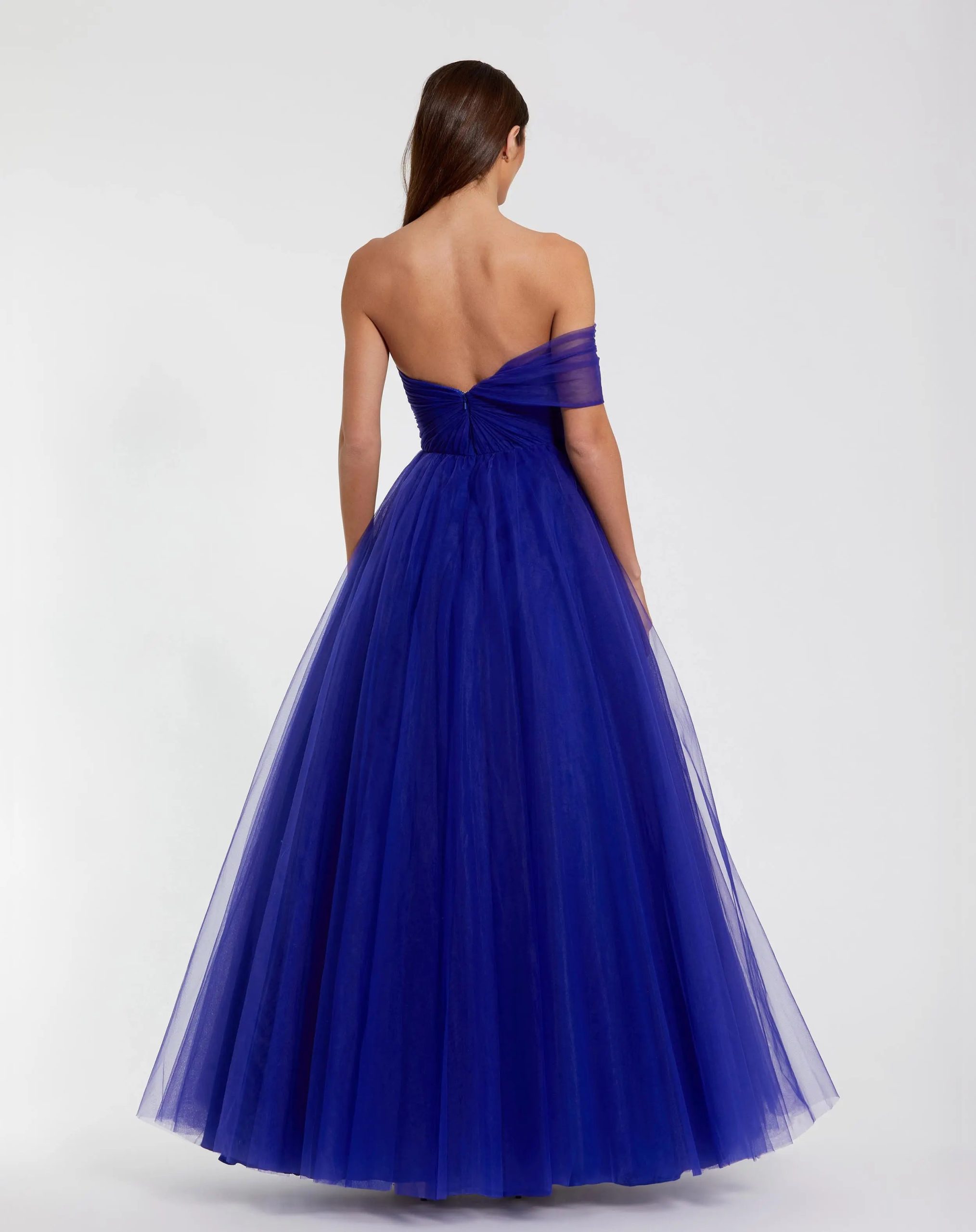 Blue One Side Off The Shoulder Bustier Ball Gown - Image 3