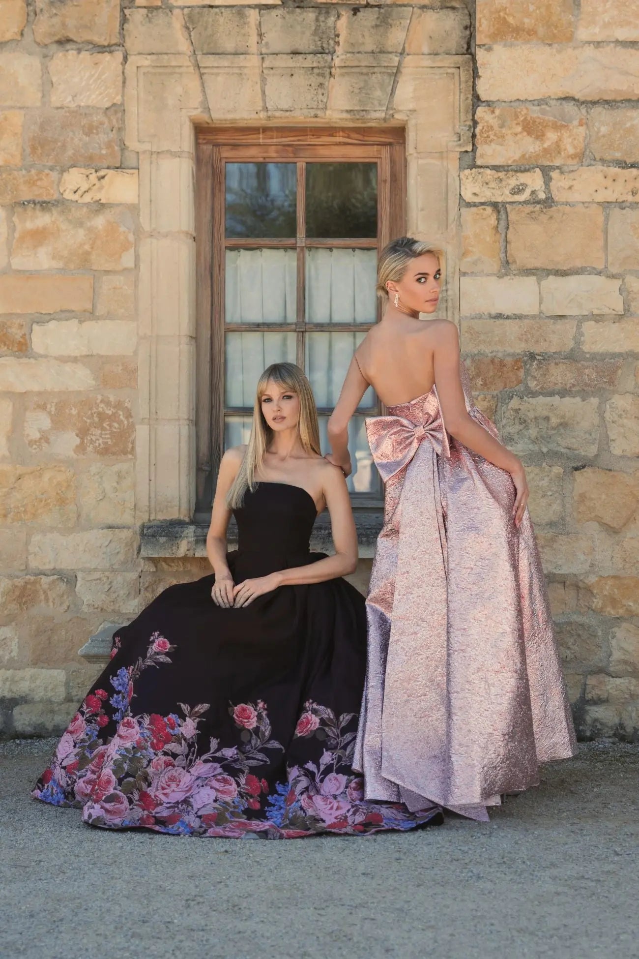 Black Strapless Floral Brocade Ballgown - Image 6