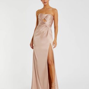 Pink Strapless Charmeuse Gown With Cutout Detail