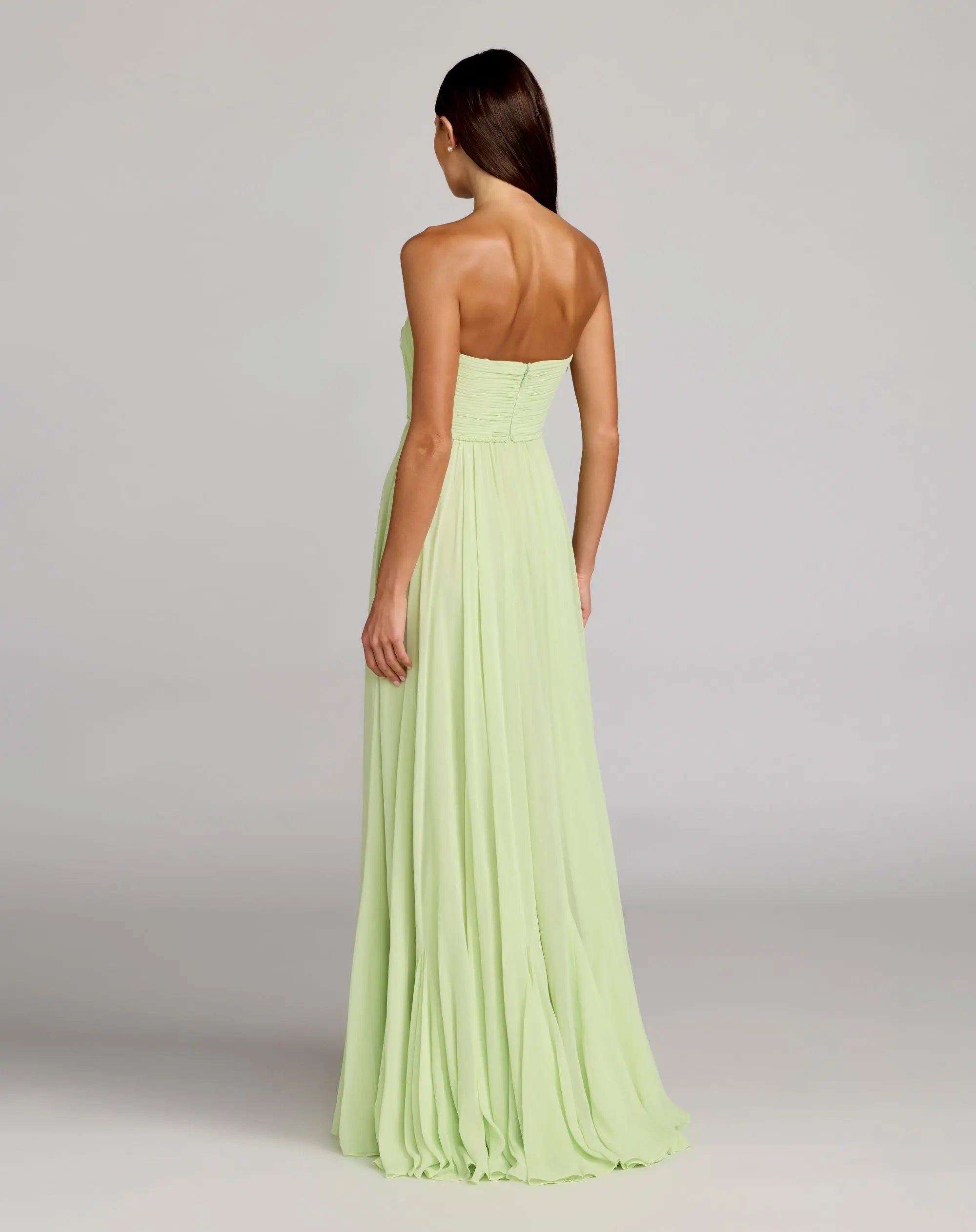 Green Strapless Chiffon Gown With Braided Belt - Image 3