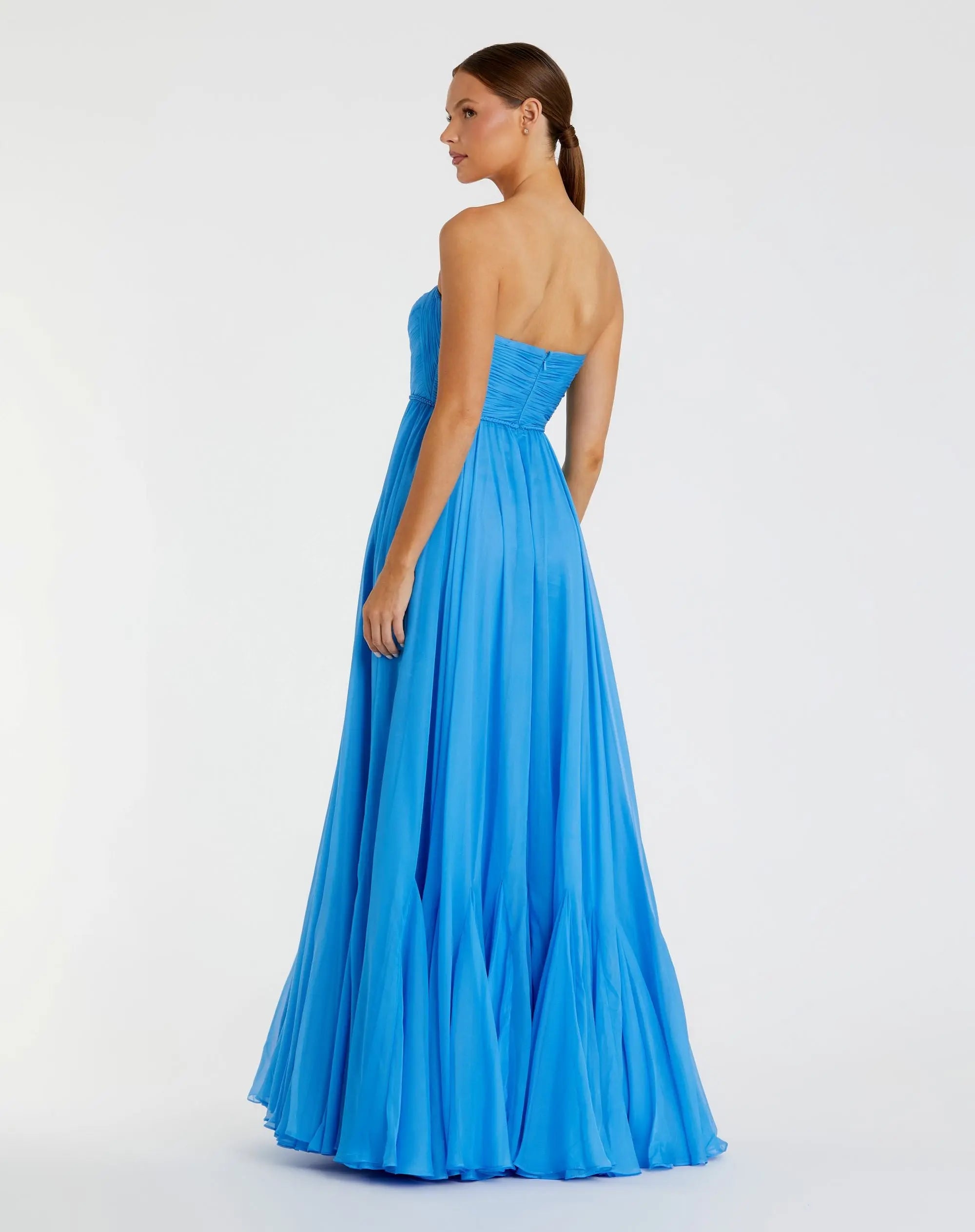Blue Strapless Chiffon Gown With Braided Belt - Image 3