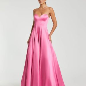 Pink Strapless Satin Ballgown With Bow Details
