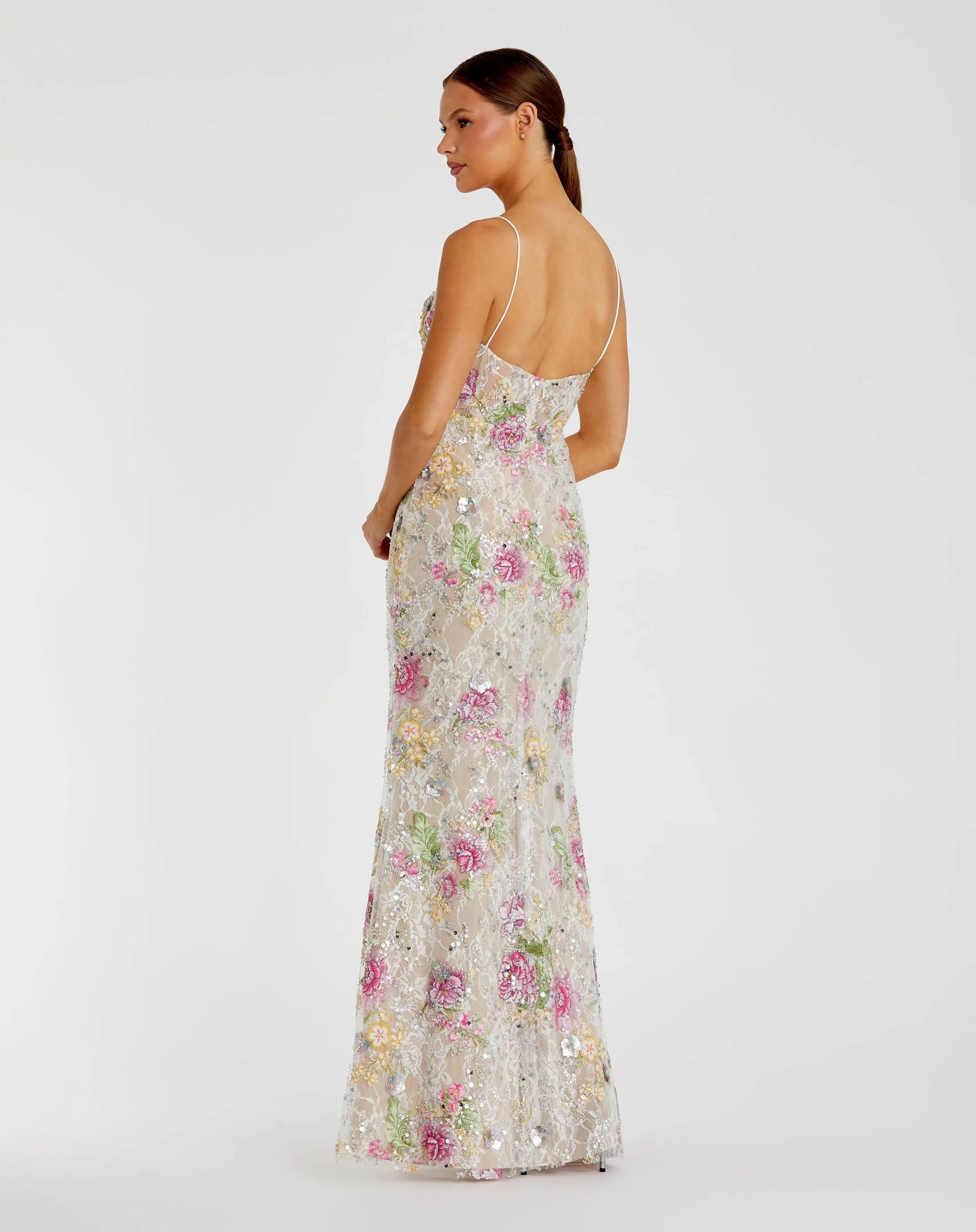Ivory Embellished Bustier Floral Trumpet Gown - Image 3