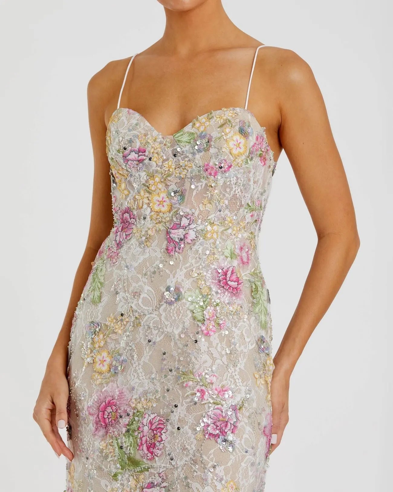 Ivory Embellished Bustier Floral Trumpet Gown - Image 2