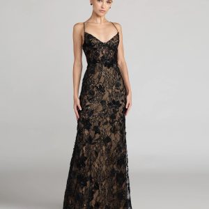 Black Sleeveless Embellished Open Back Column Gown