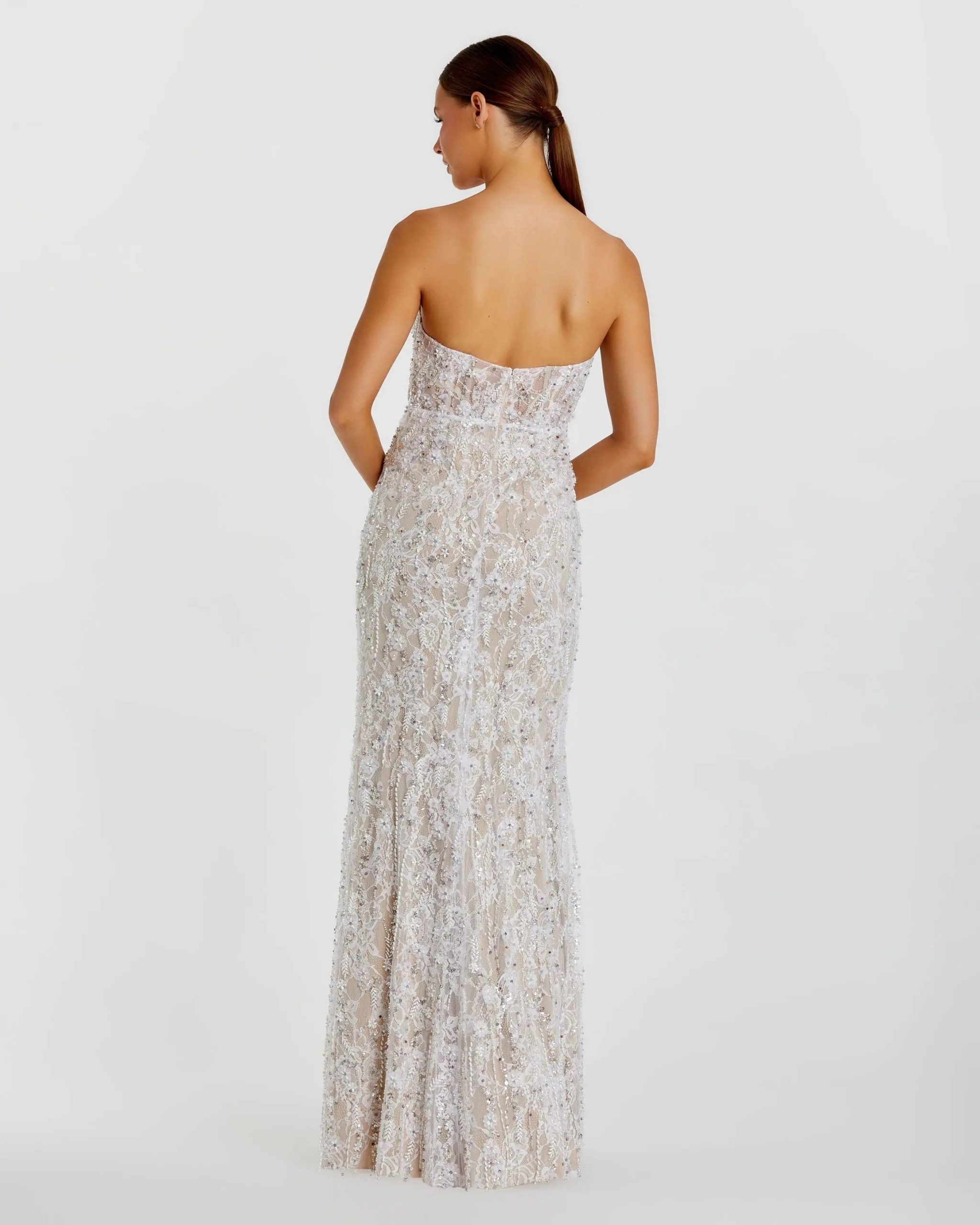 Ivory Embellished Lace Strapless Bustier Gown - Image 3