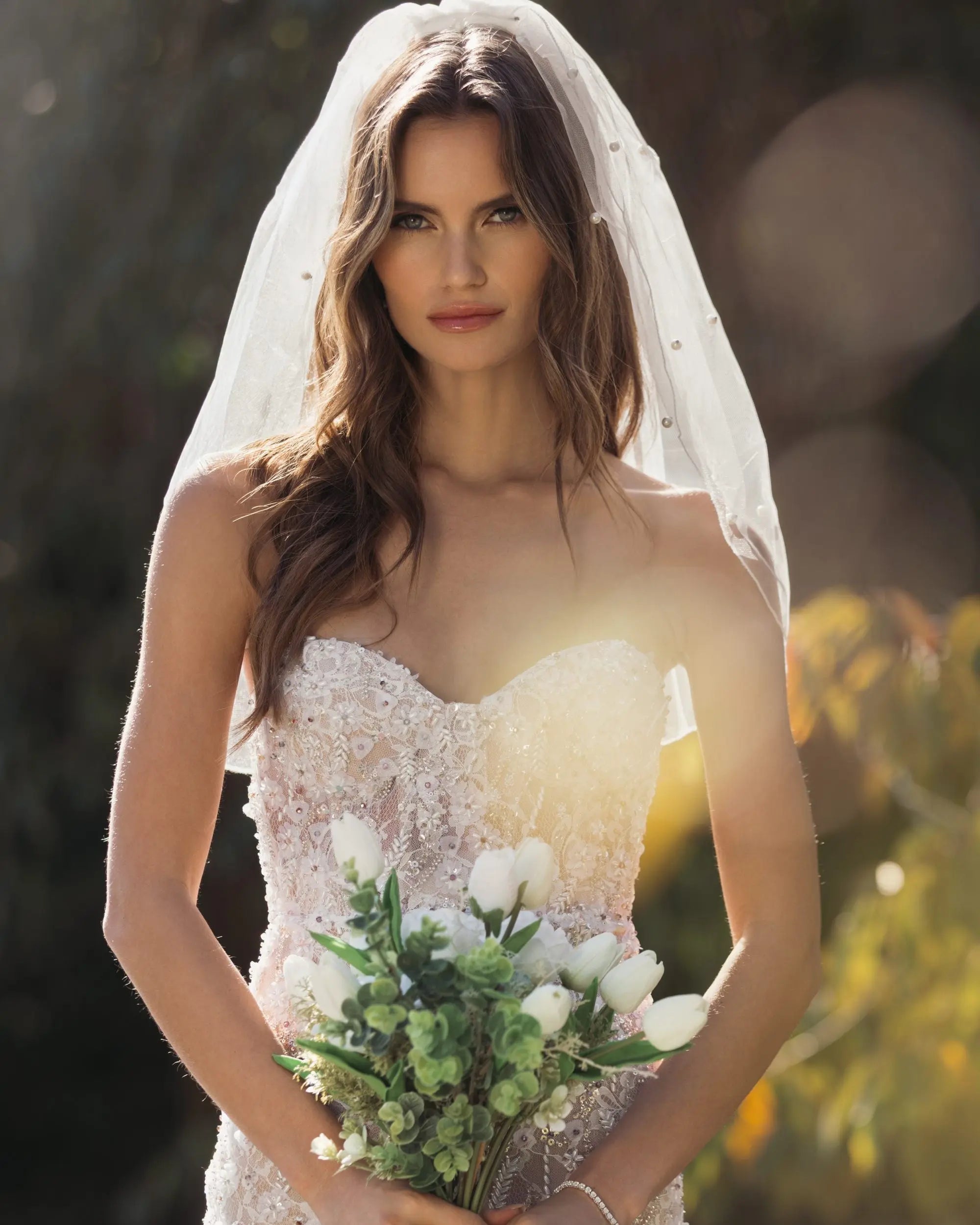 Ivory Embellished Lace Strapless Bustier Gown - Image 5
