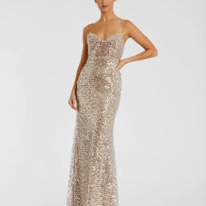 Silver Embellished Bustier Column Gown