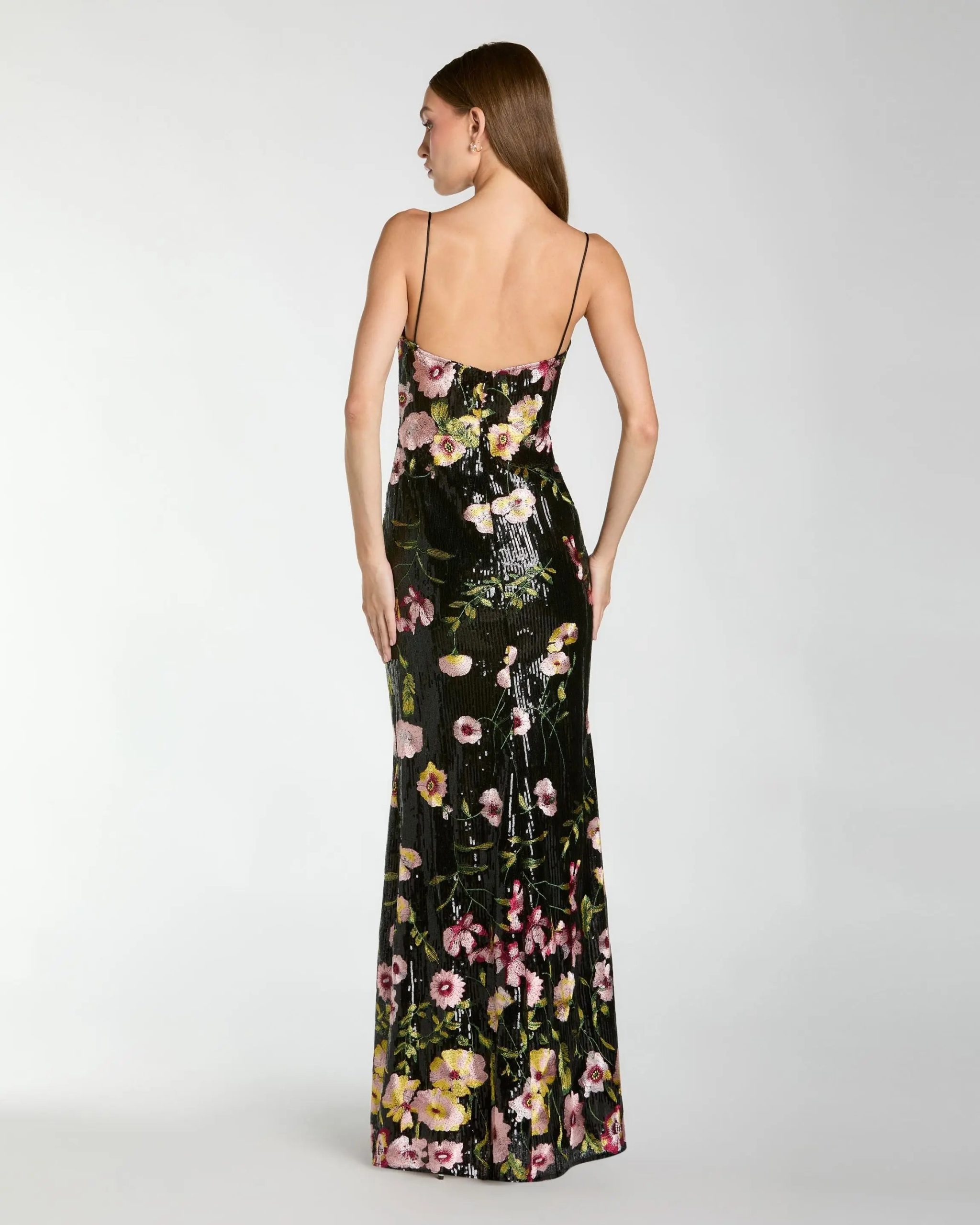 Black Sleeveless Bustier Floral Applique Gown - Image 3