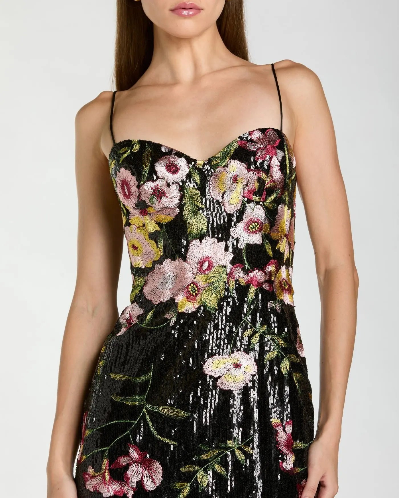 Black Sleeveless Bustier Floral Applique Gown - Image 2