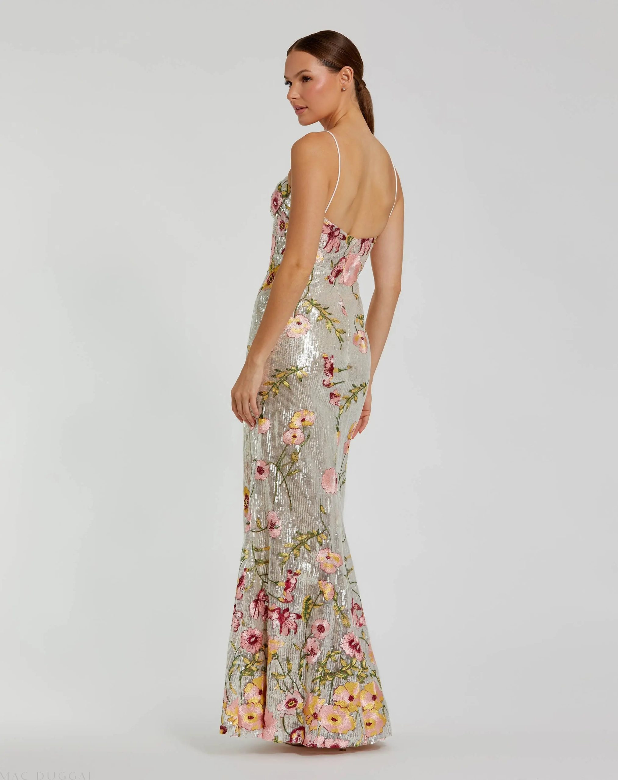 Silver Sleeveless Bustier Floral Applique Gown - Image 3