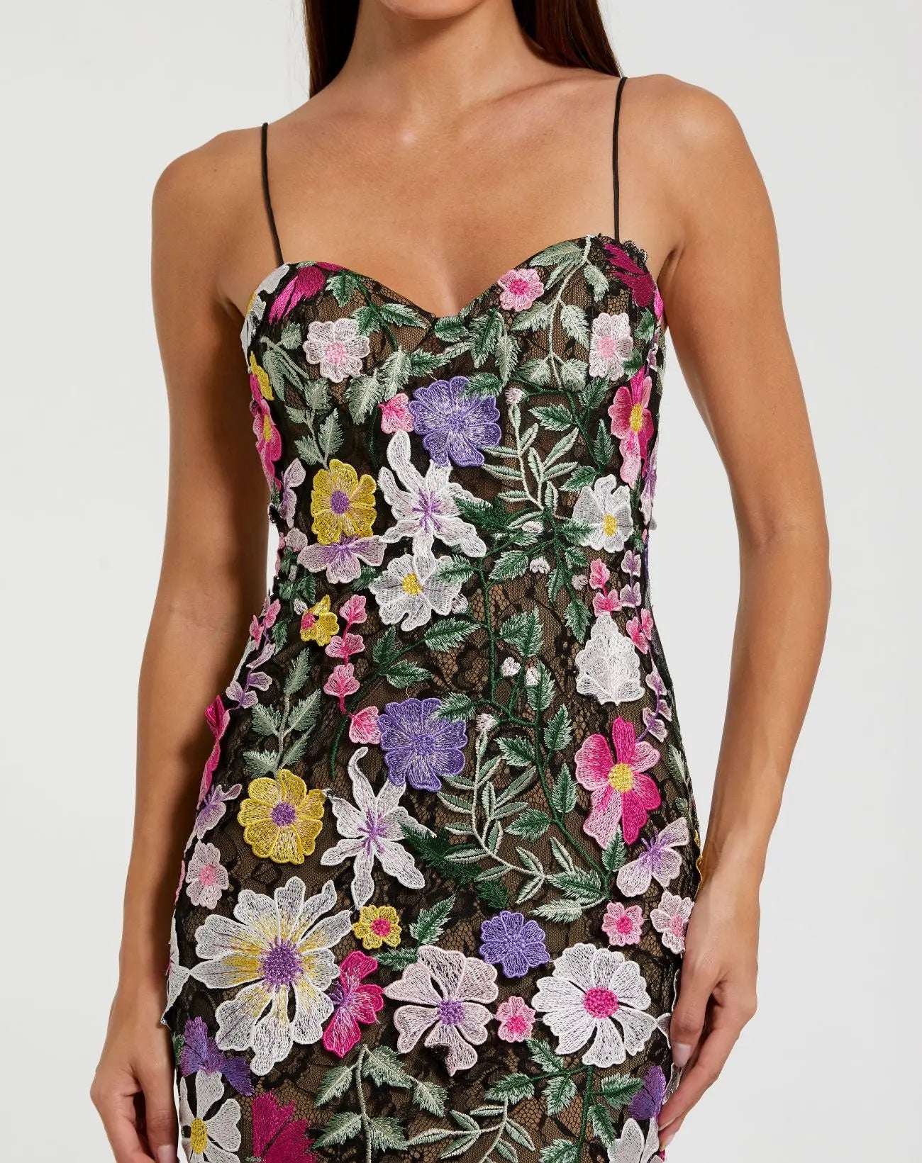 Black Floral Embroidered Sleeveless Bustier Gown - Image 2