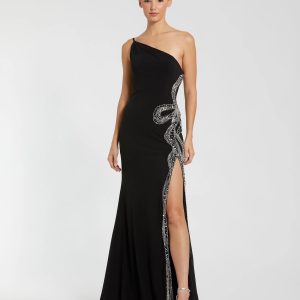 Black Jersey Trumpet Gown with Embellished Cut-Outs