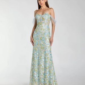 Blue Embellished Sweetheart Corset Trumpet Gown