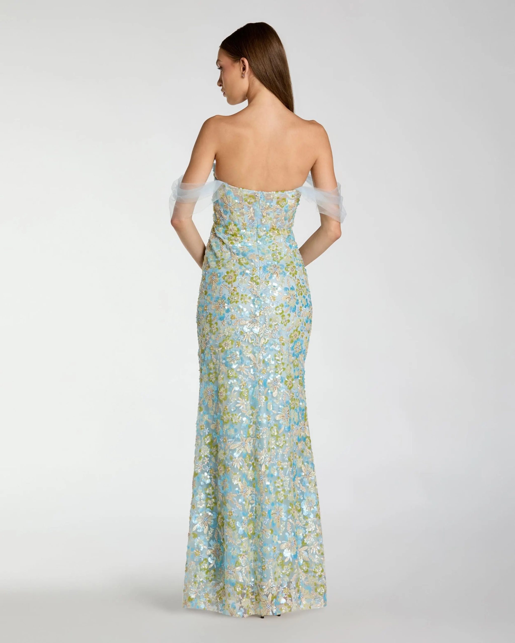 Blue Embellished Sweetheart Corset Trumpet Gown - Image 3