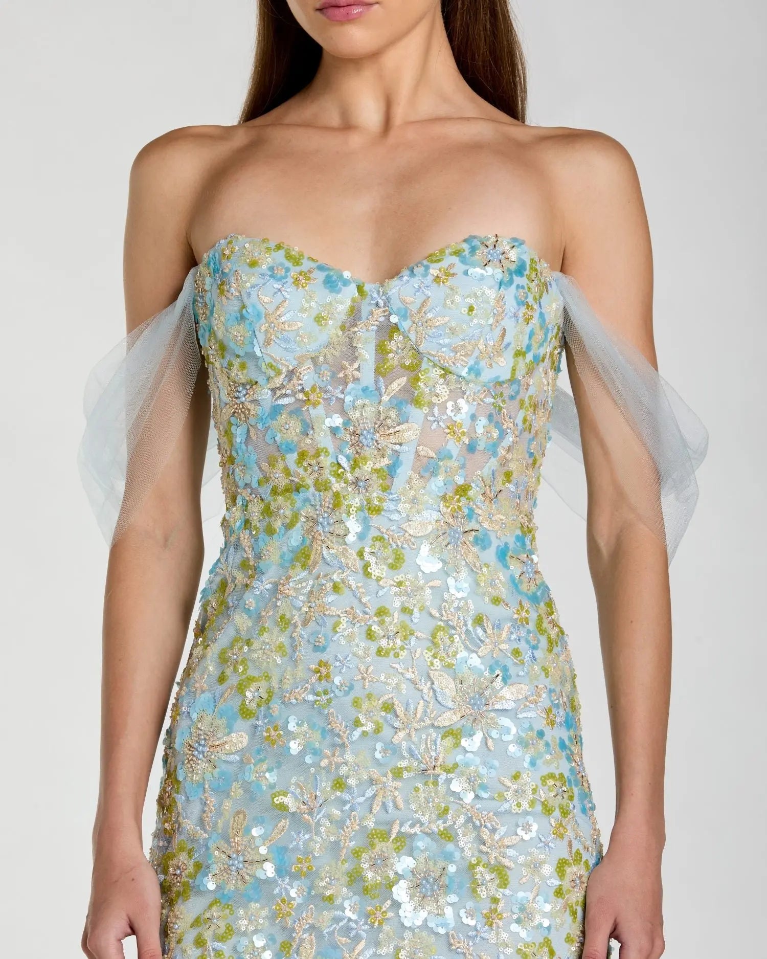 Blue Embellished Sweetheart Corset Trumpet Gown - Image 2