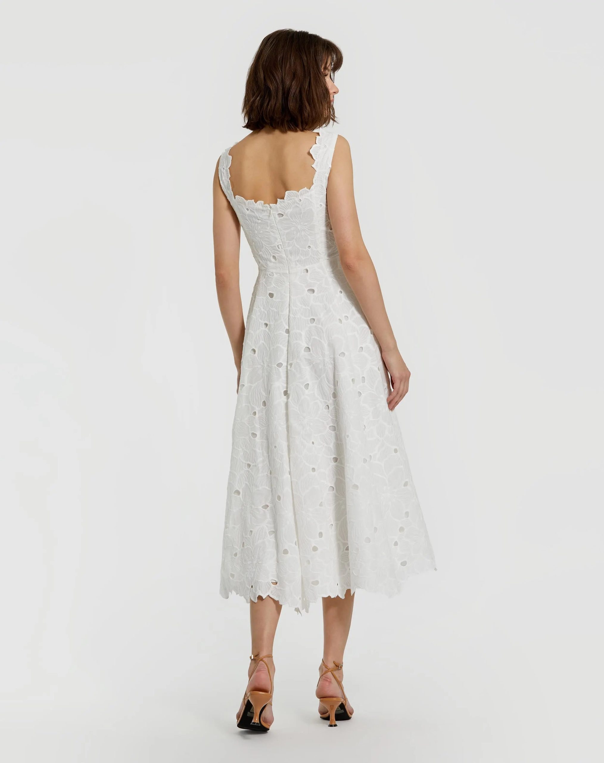 White Embroidered Cotton A-Line Midi Dress - Image 3