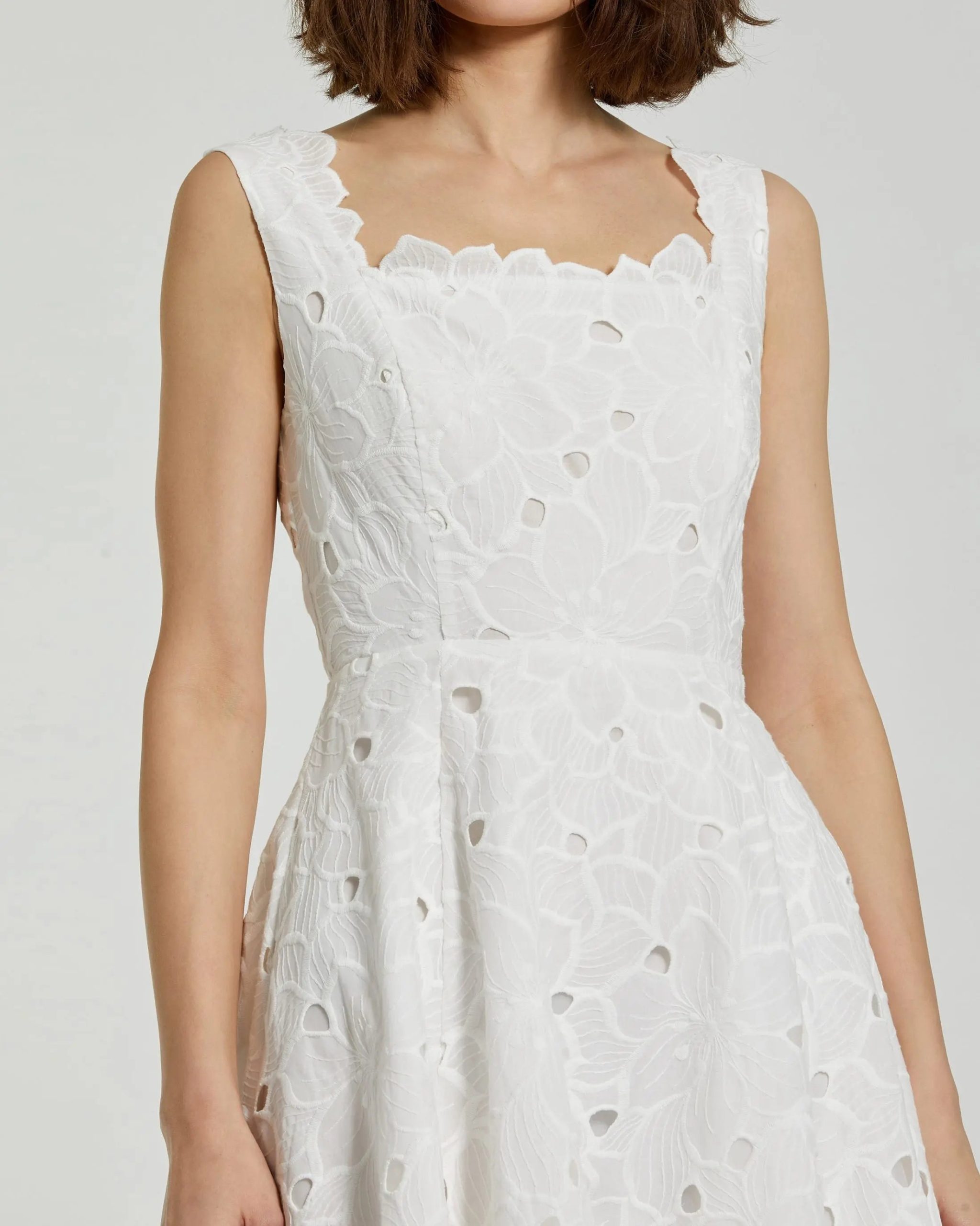 White Embroidered Cotton A-Line Midi Dress - Image 2