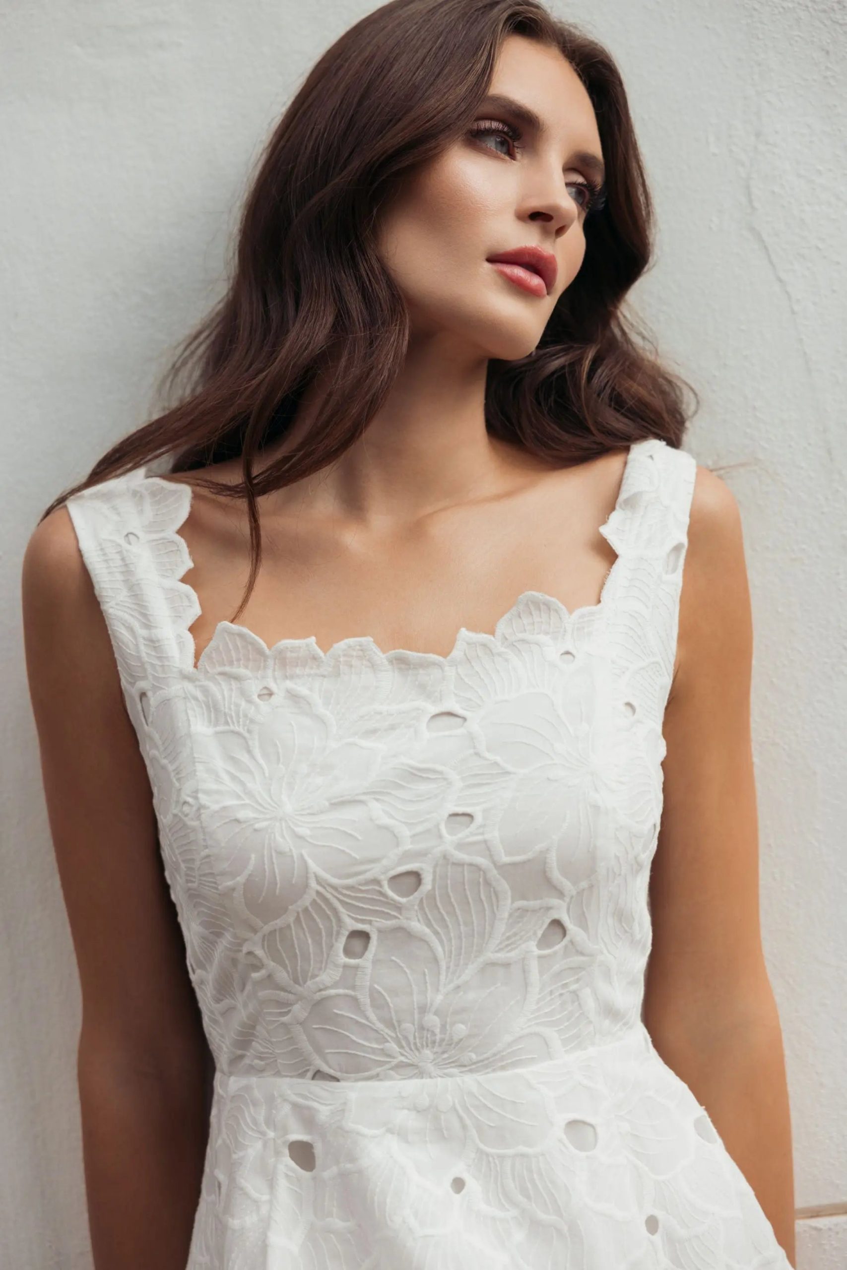 White Embroidered Cotton A-Line Midi Dress - Image 5