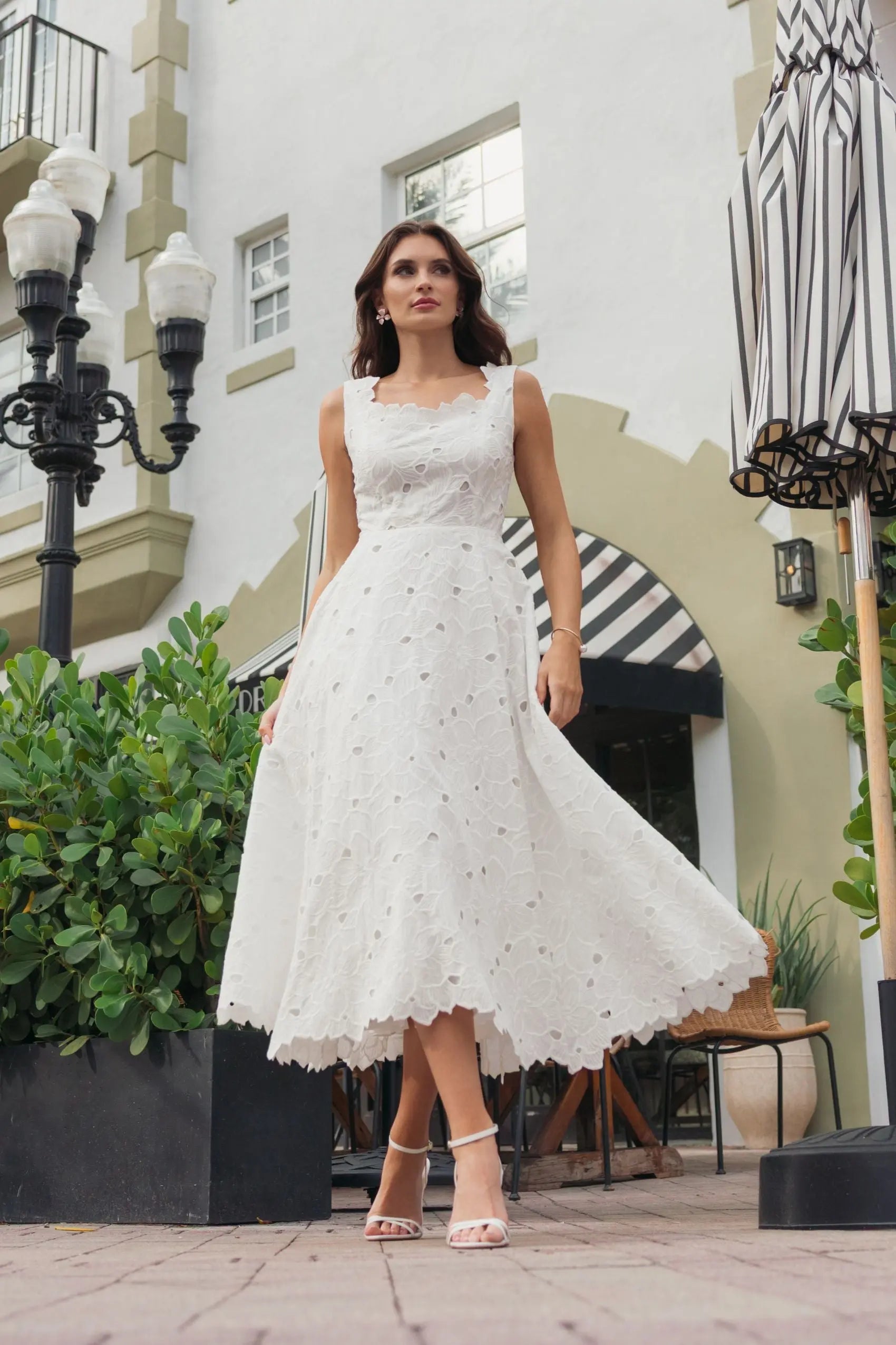 White Embroidered Cotton A-Line Midi Dress - Image 4
