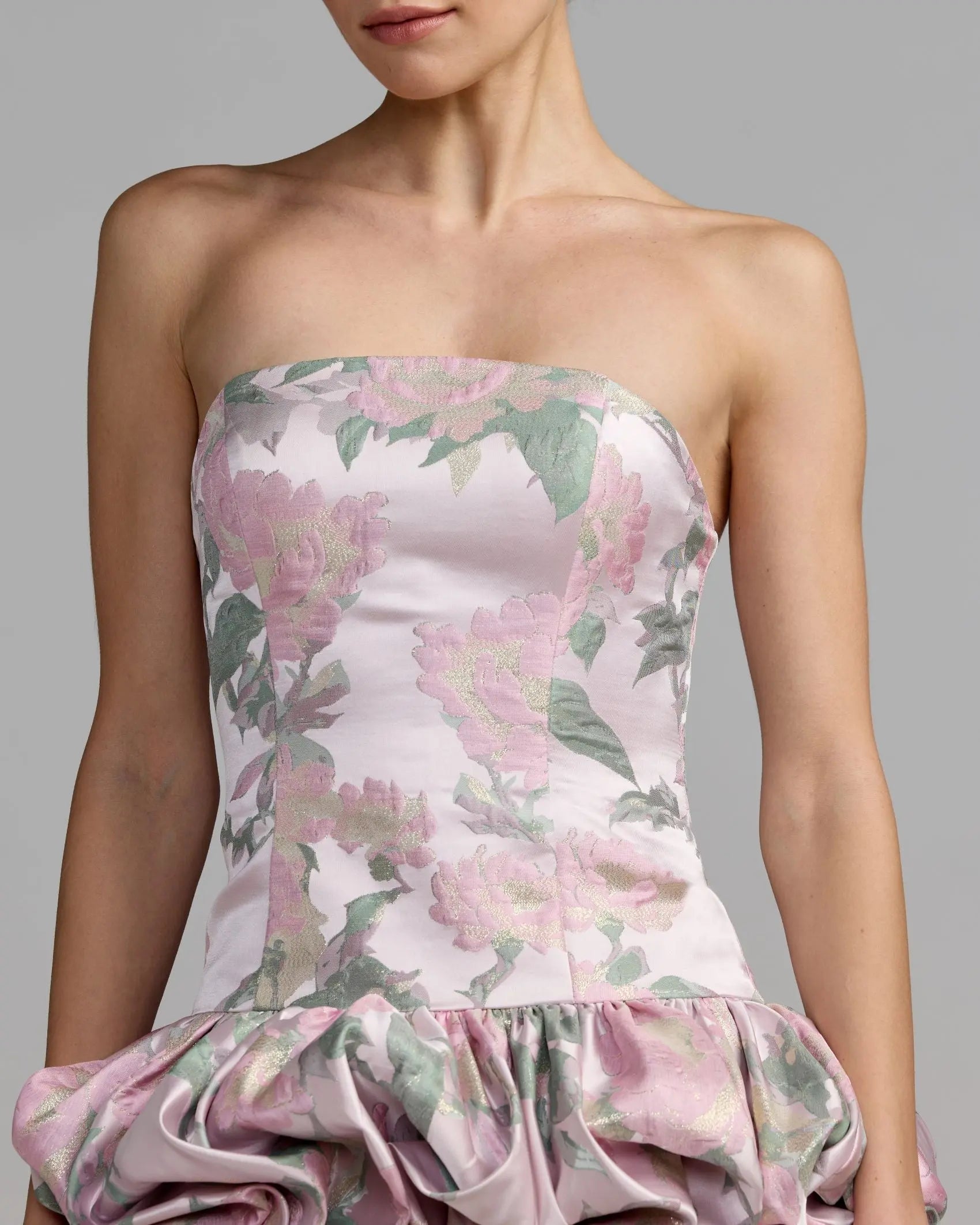Purple Floral Strapless Bubble Hem Mini Dress - Image 3