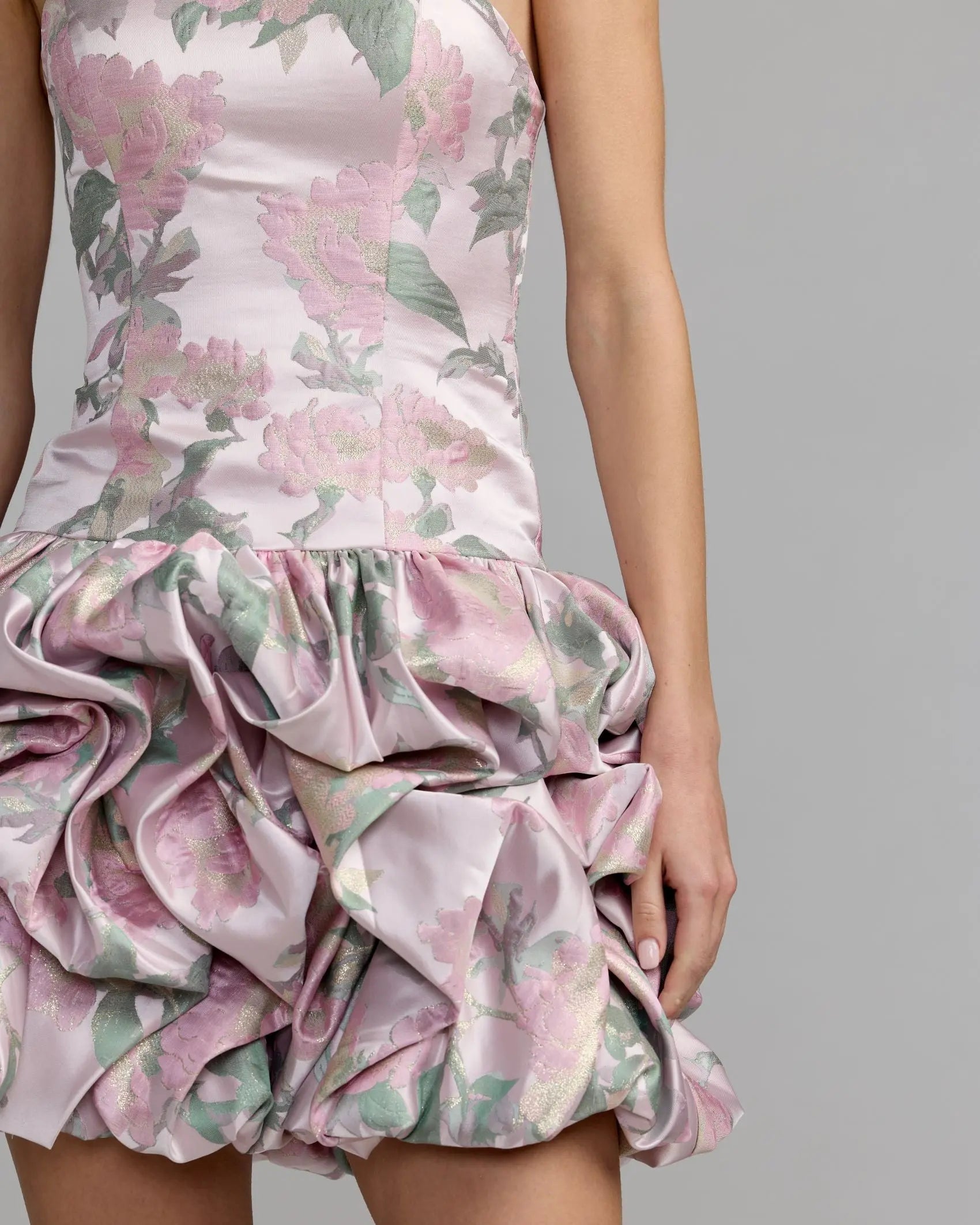 Purple Floral Strapless Bubble Hem Mini Dress - Image 2