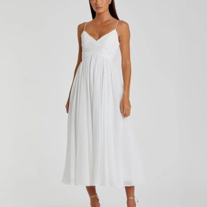 White Faux Wrap Sleeveless Flowy Midi Dress