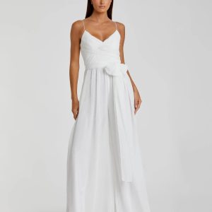 White Flowy Faux Wrap Jumpsuit