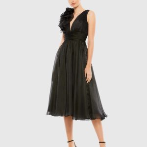 Plunging V Neck Ruffled A-Line Cocktail Dress