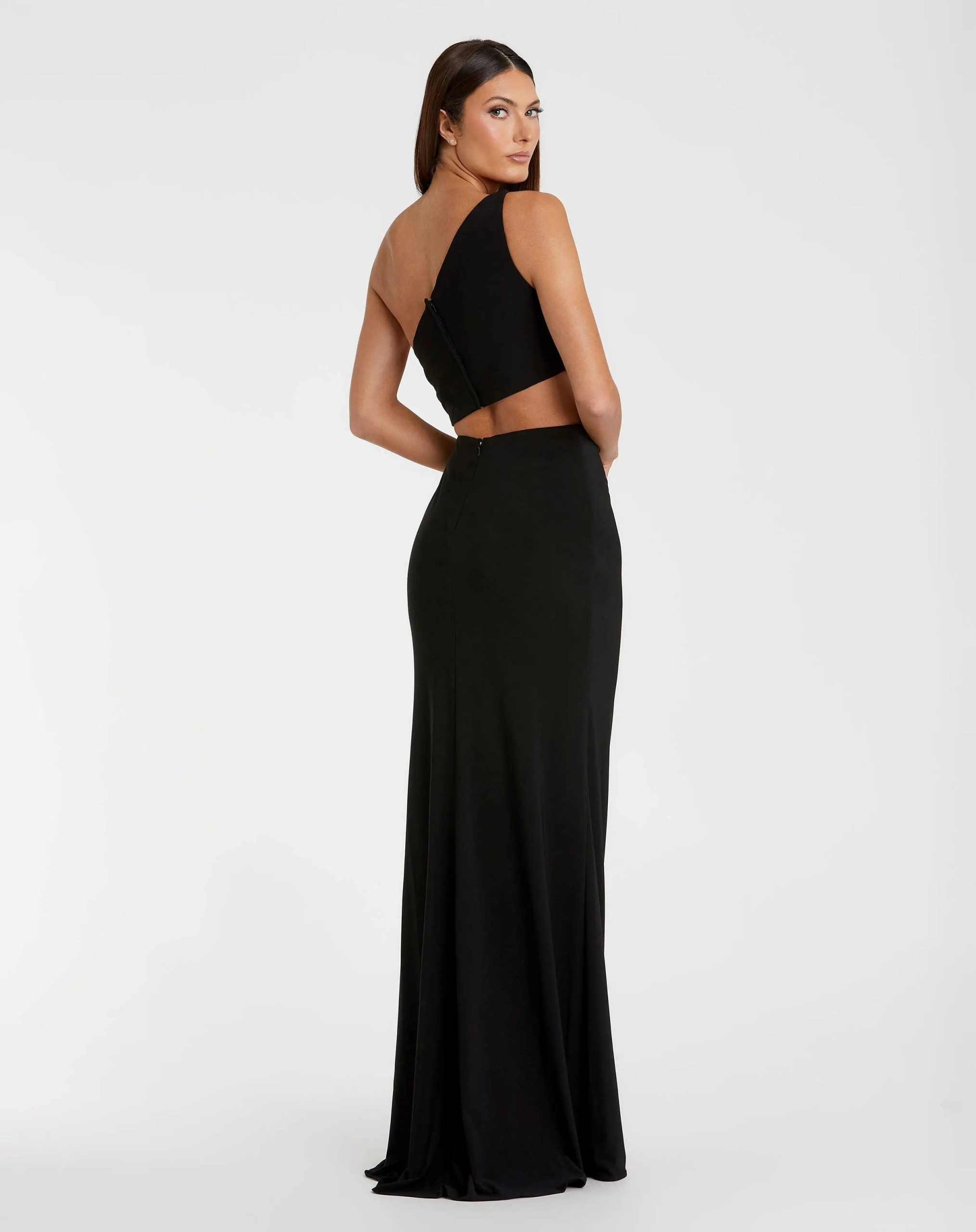 Black One Shoulder Ruched Cut Out Jersey Gown - Image 3