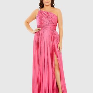 One Shoulder Embellished Pleated Sleeveless Gown