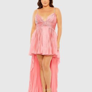 Rhinestone High Low Pleated Gown
