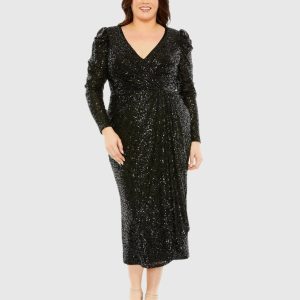 Princess Long Sleeve V Neck Sequin Dress