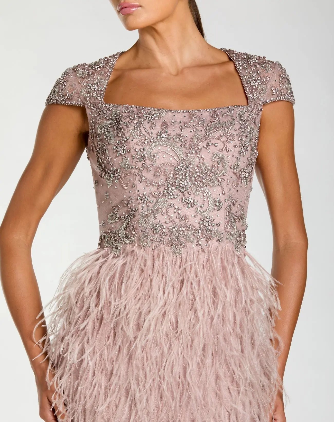 Pink Embellished Cap Sleeve Feather Gown - Image 5