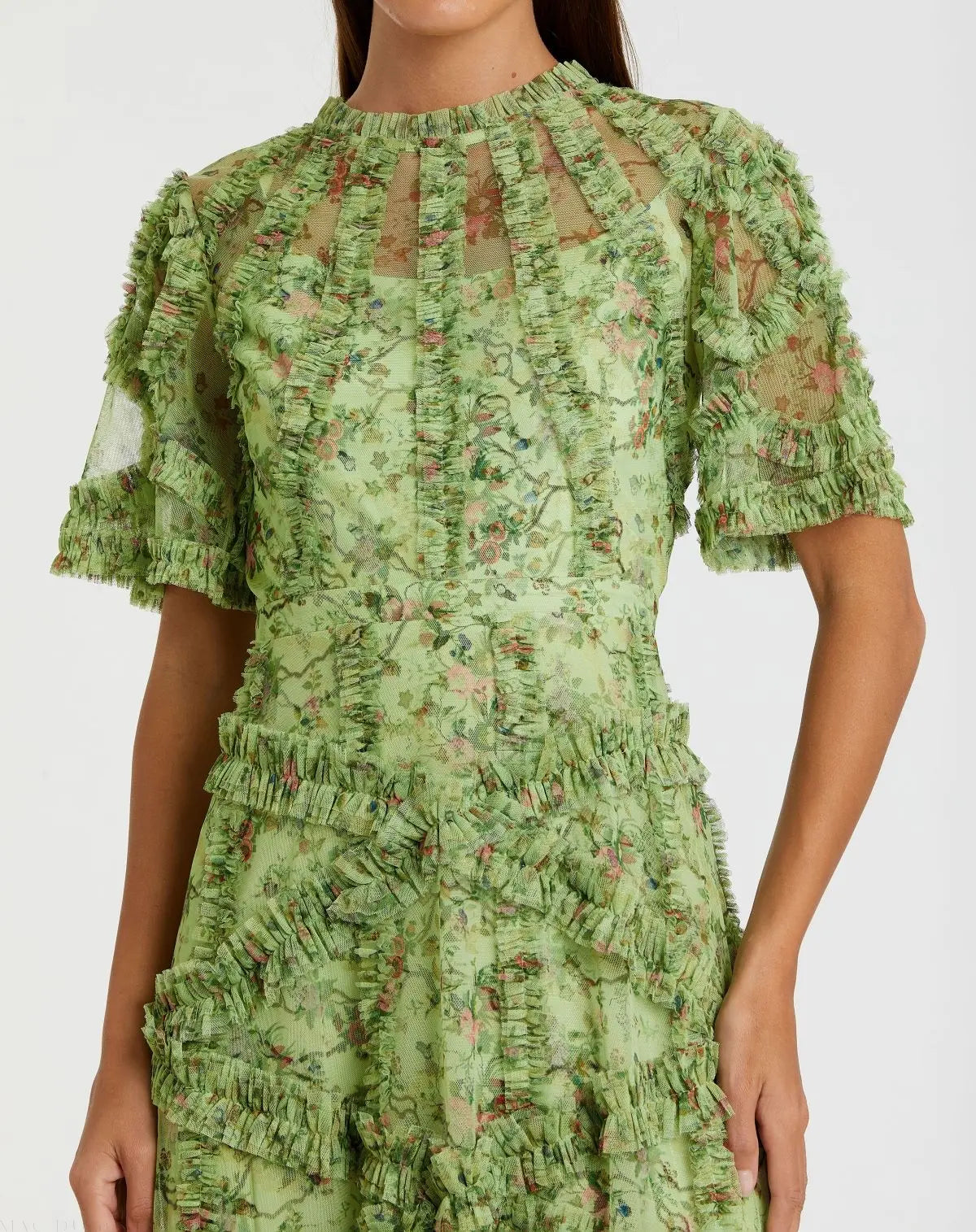 Green Floral Midi Dress with Ruffle Detailing - Image 2