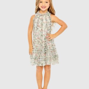 Girls Multicolor Floral Printed Ruffle Mini Dress