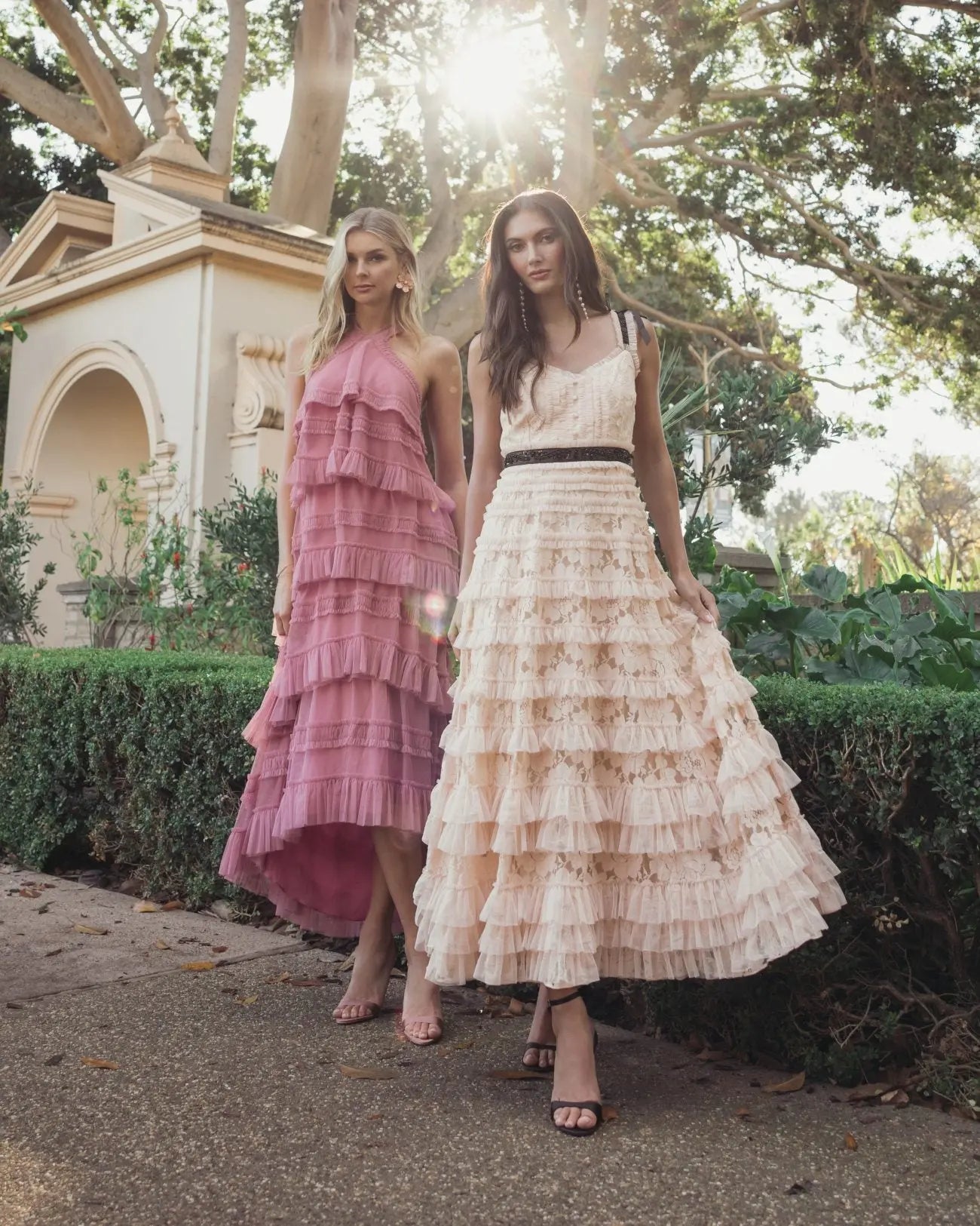 Pink Lace Tiered Midi Dress with Bow Straps - Image 4