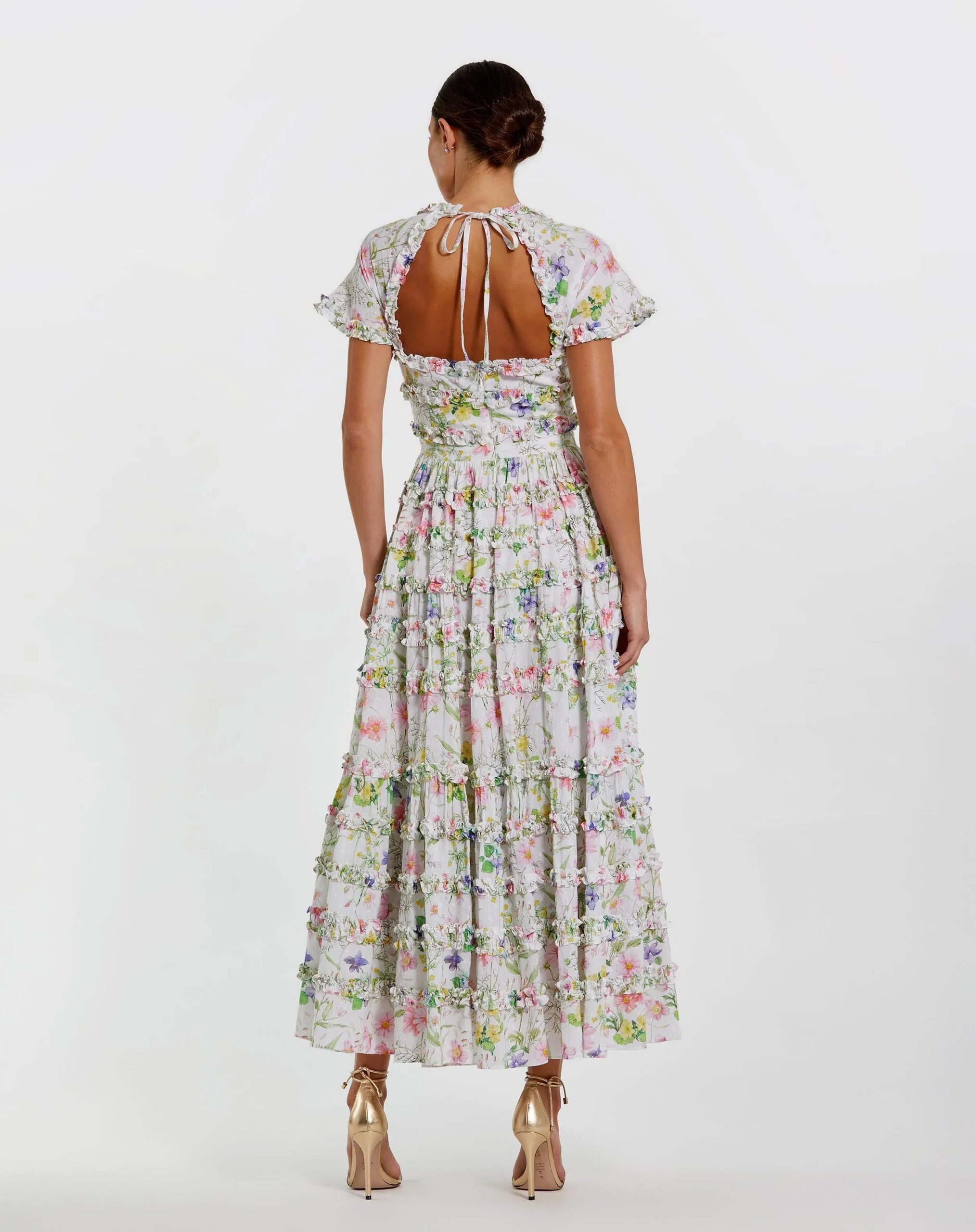 White Floral Ruffle Cotton Midi Dress - Image 3