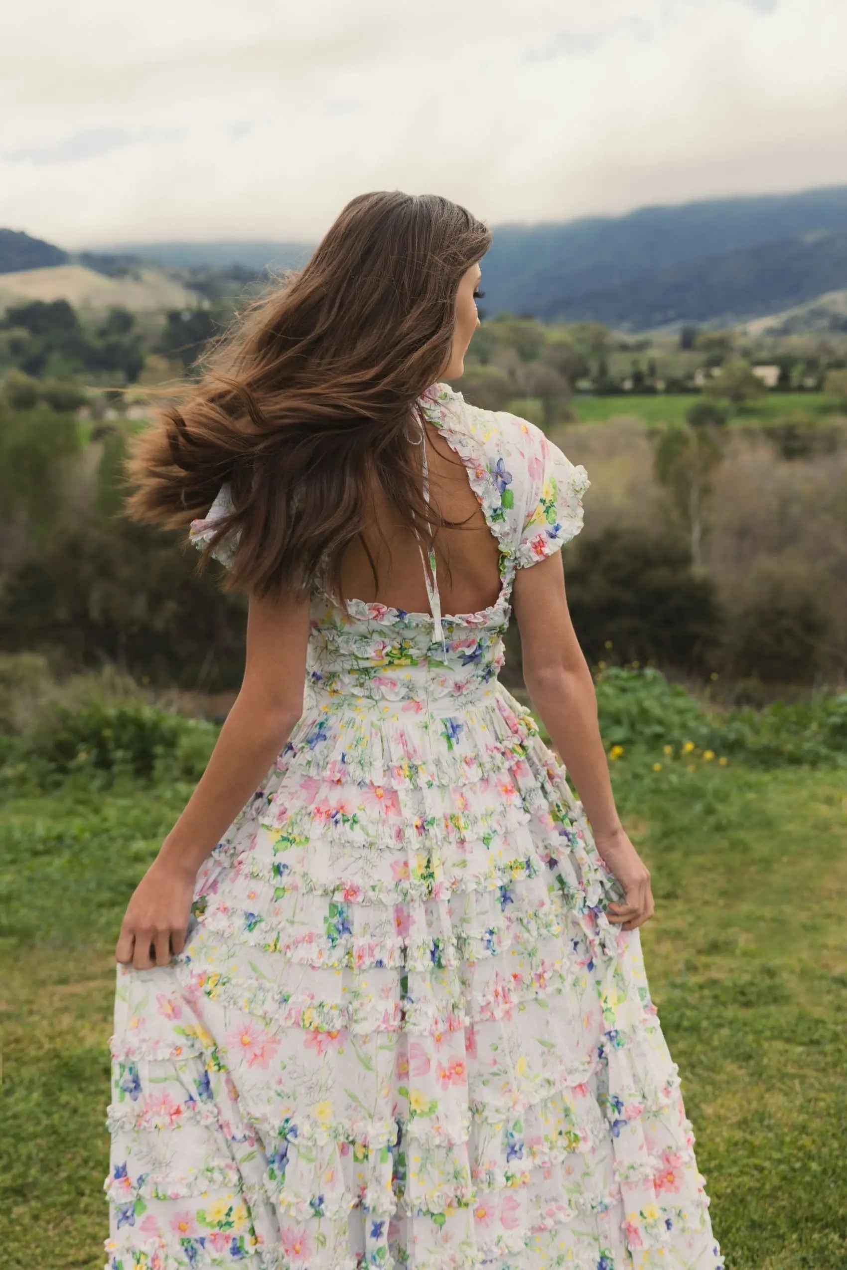 White Floral Ruffle Cotton Midi Dress - Image 6
