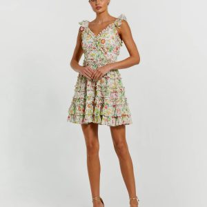 White Floral Tiered Ruffle Mini Dress
