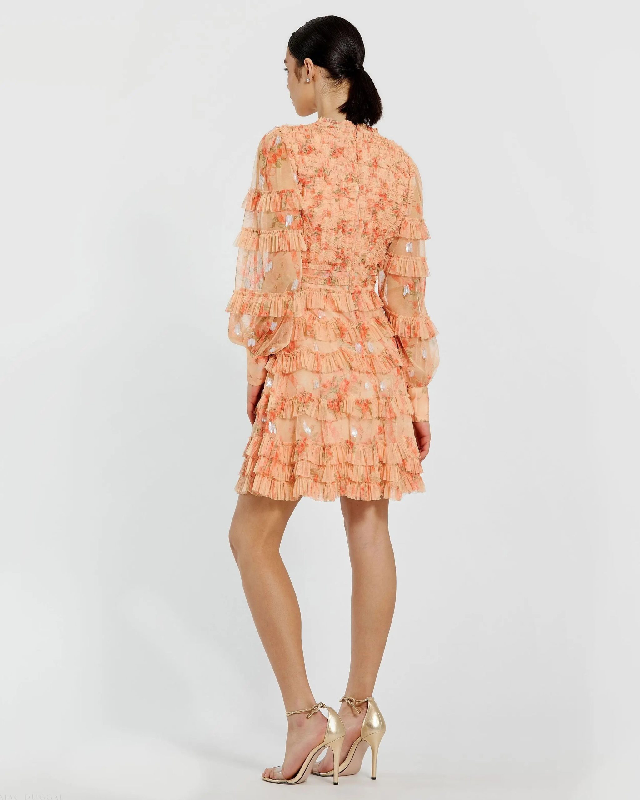 Orange Key Hole Detail Long Sleeve Dress - Image 3