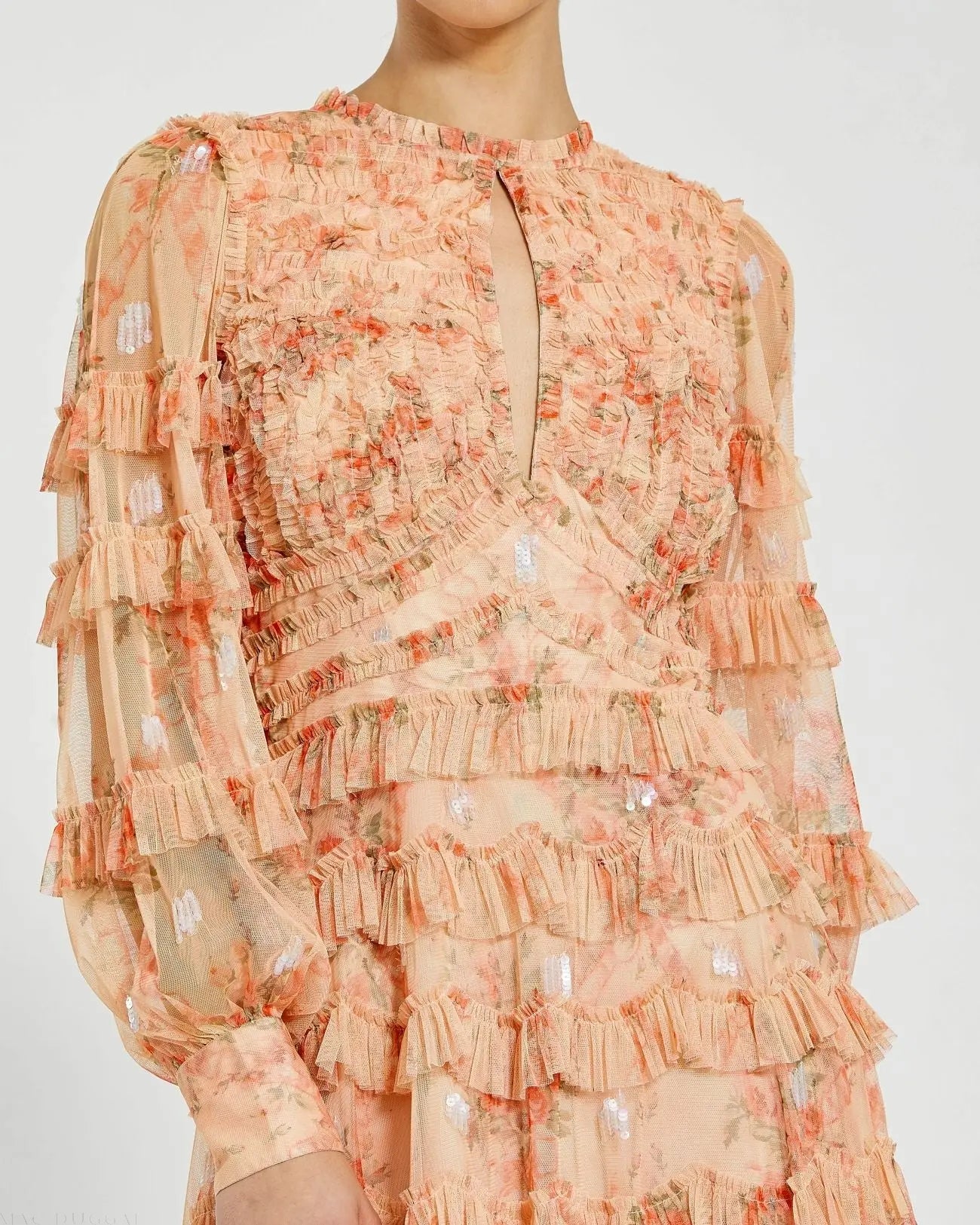 Orange Key Hole Detail Long Sleeve Dress - Image 2