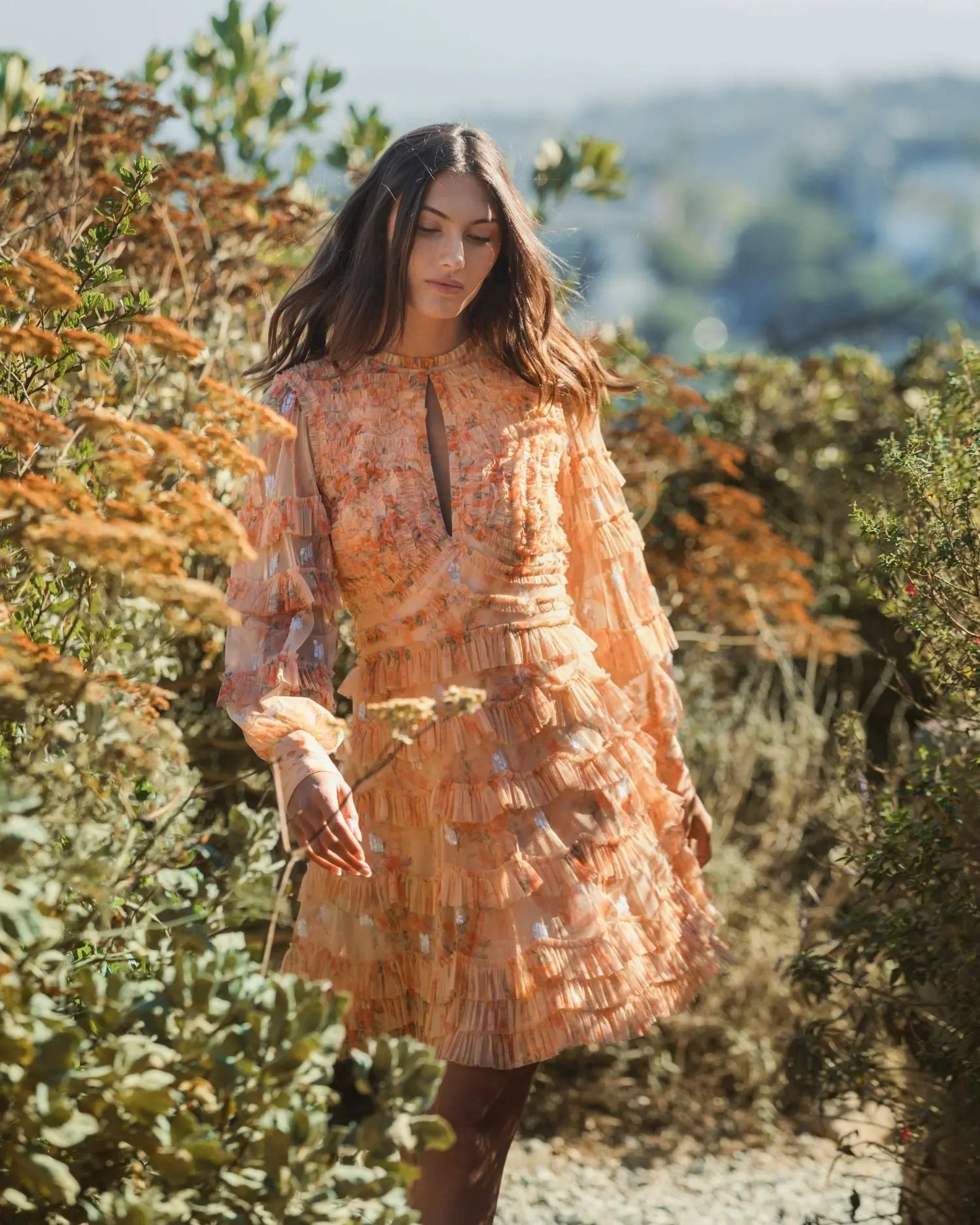 Orange Key Hole Detail Long Sleeve Dress - Image 4