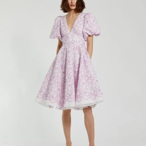 Multicolor Embroidered Floral Puff Sleeve Midi Dress - FINAL SALE