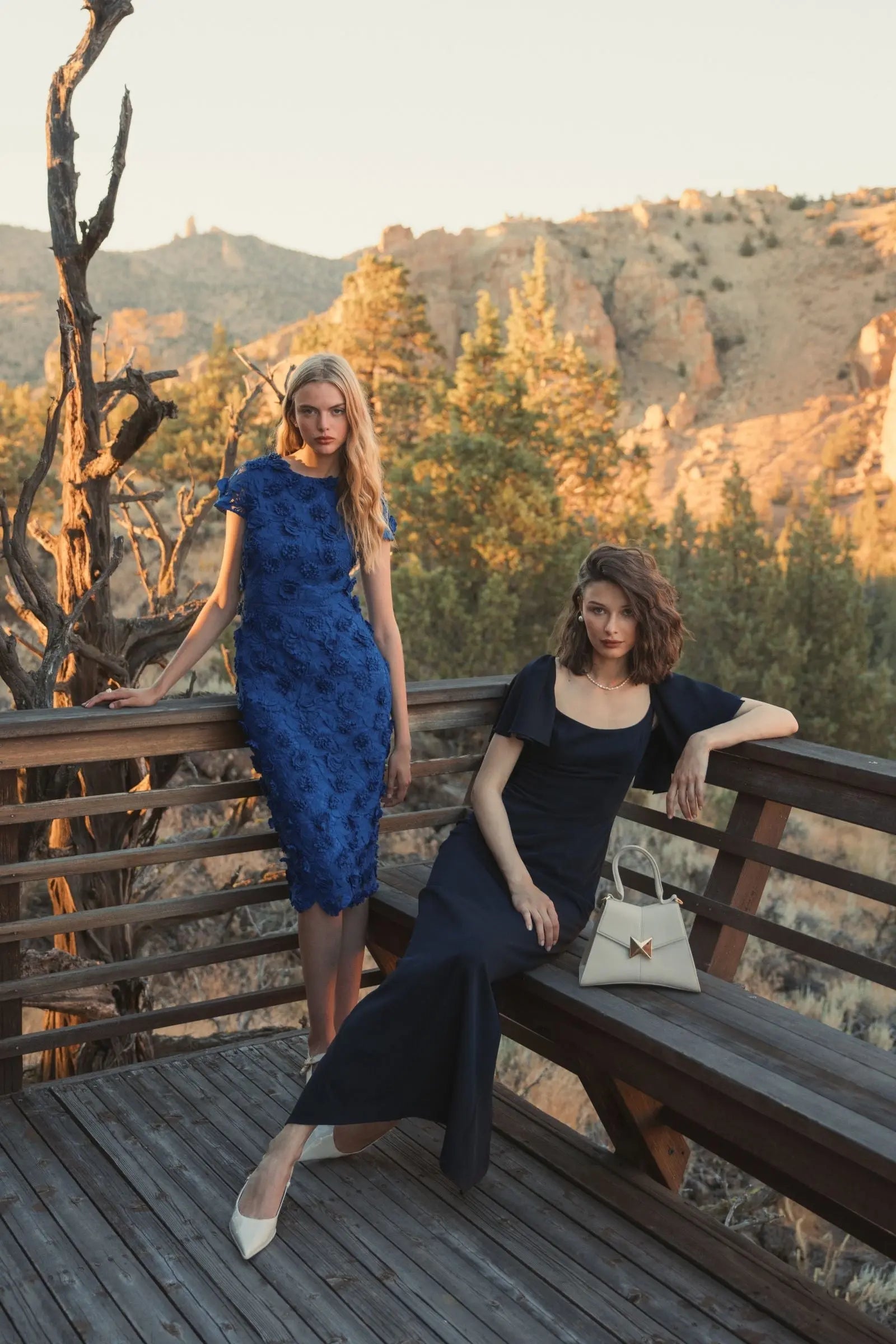 Navy Crepe Fitted Column Dress With Short Ruffle Sleeves - FINAL SALE - Image 5