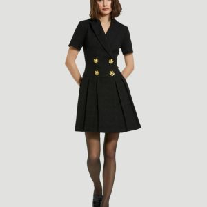 Black Tweed Short Sleeve Blazer Mini Dress