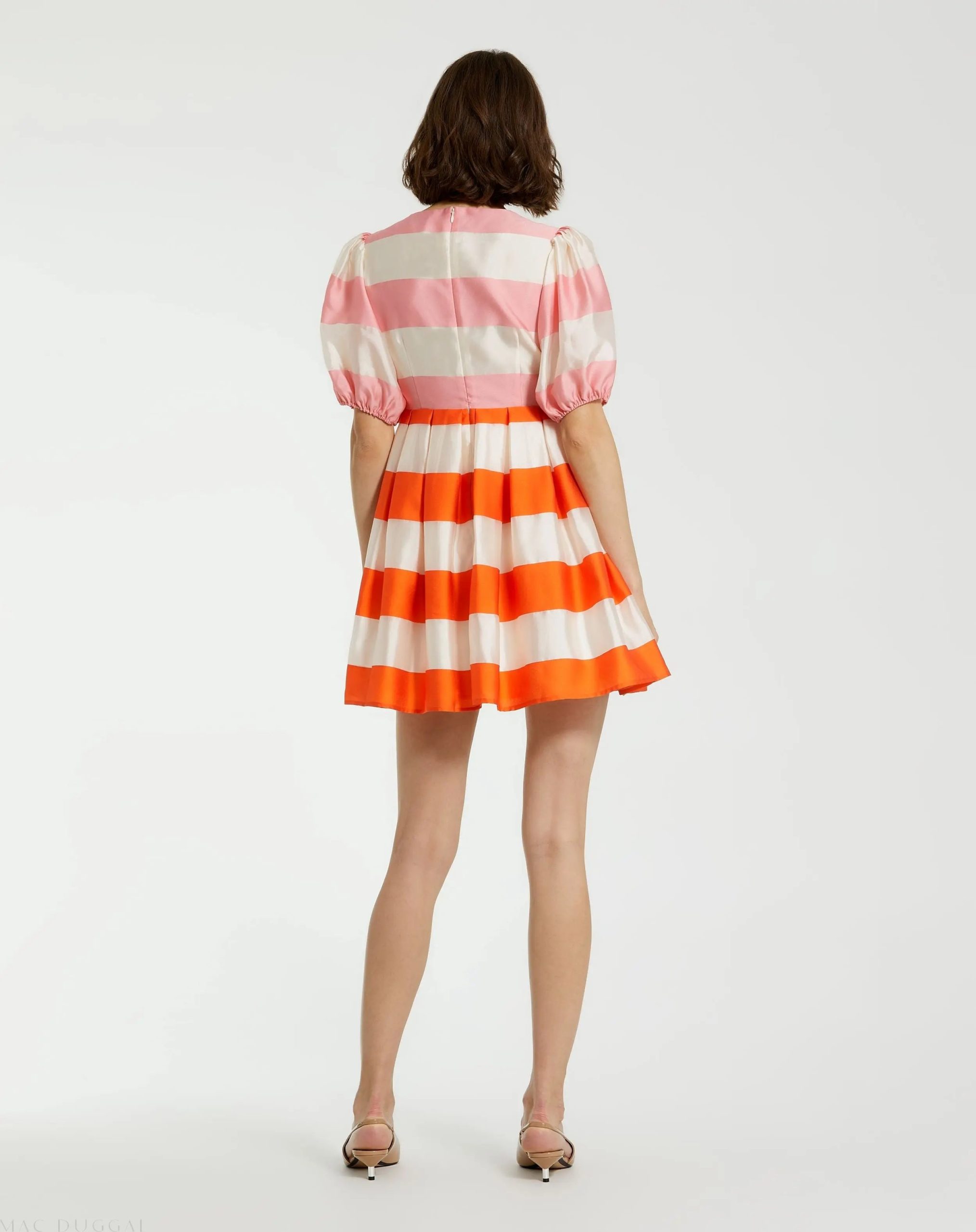 Multicolor Organza Striped Balloon Sleeve Mini Dress - Image 4