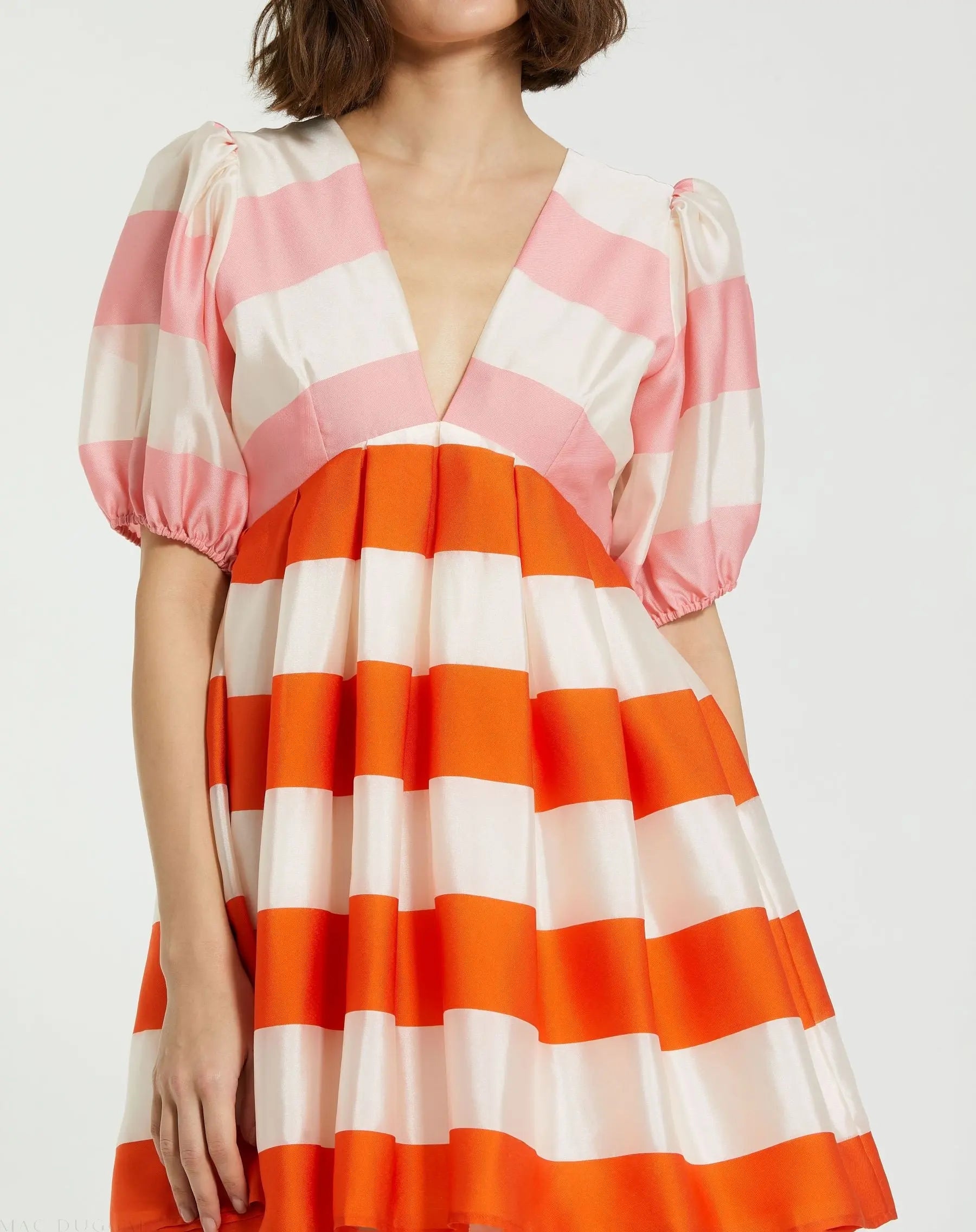 Multicolor Organza Striped Balloon Sleeve Mini Dress - Image 3