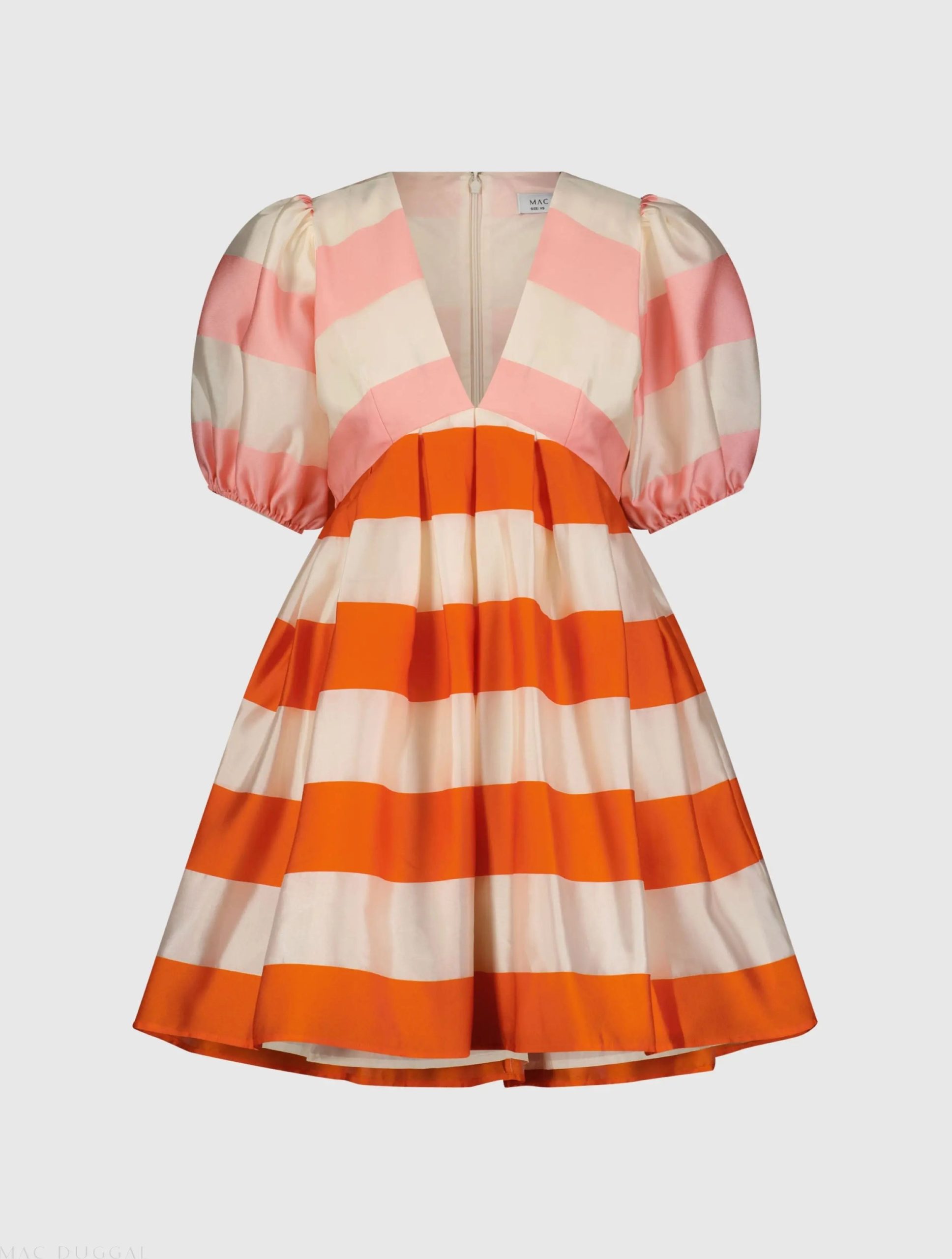 Multicolor Organza Striped Balloon Sleeve Mini Dress - Image 2
