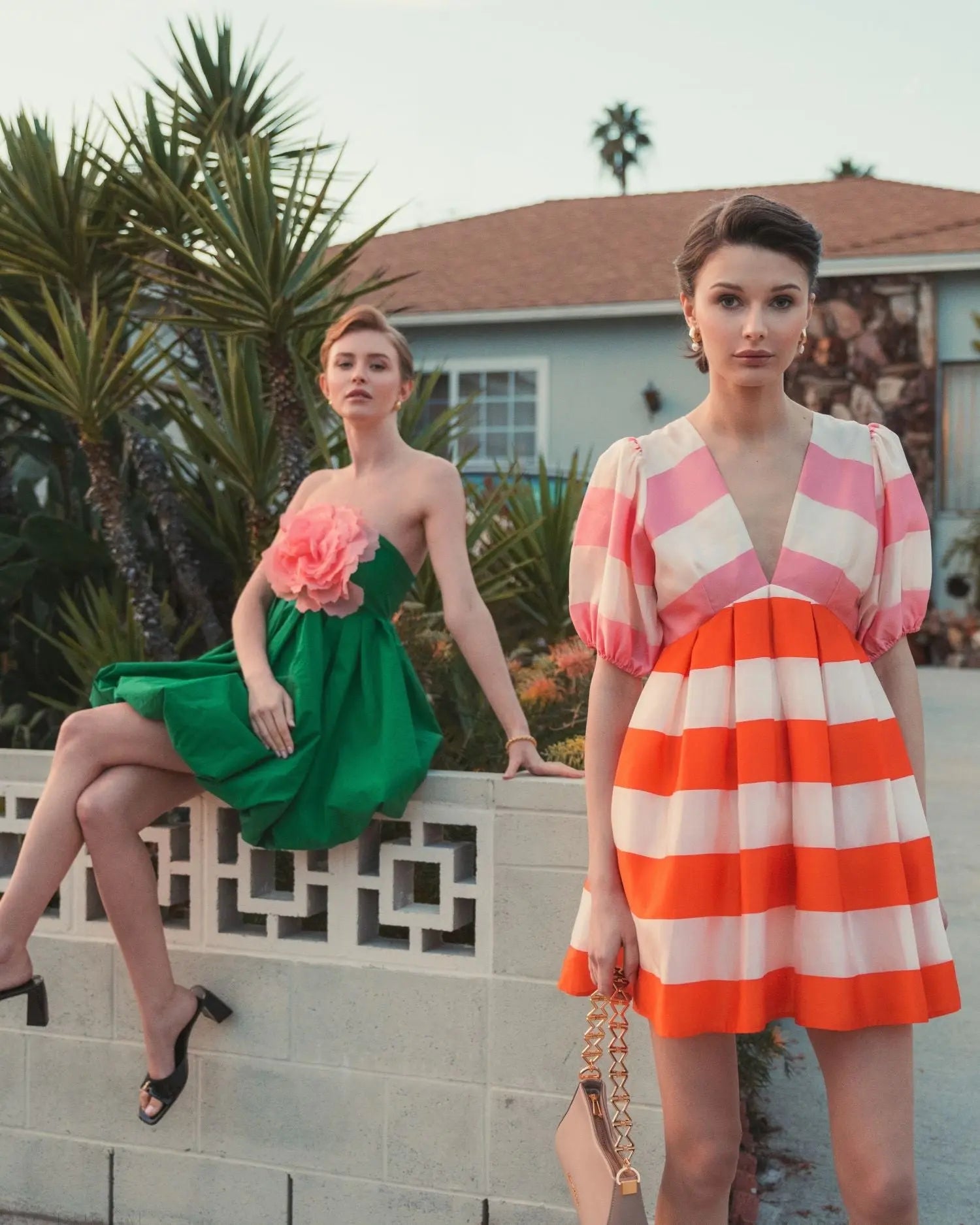 Multicolor Organza Striped Balloon Sleeve Mini Dress - Image 8